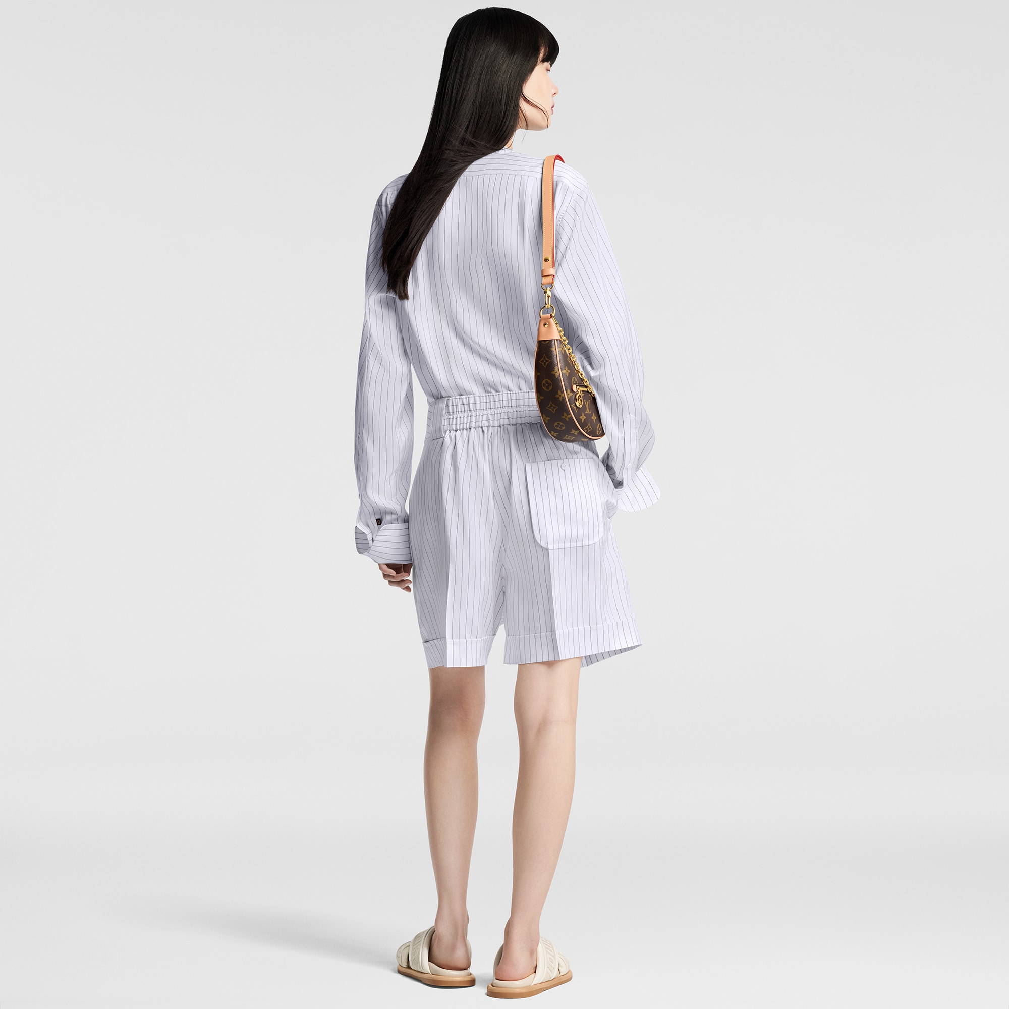 Collarless Pinstripe Silk Shirt - Women - Ready-to-Wear